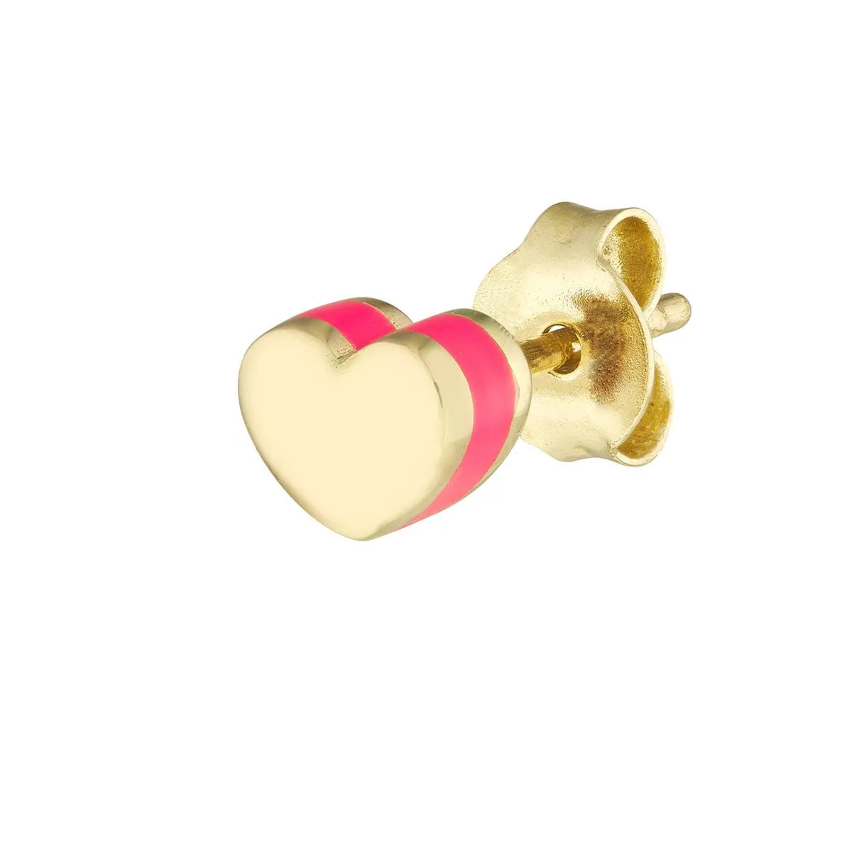 14K Yellow Gold Domed Heart Stud w/Pink Enamel