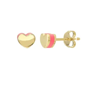 14K Yellow Gold Domed Heart Stud w/Pink Enamel