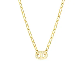 14K Yellow Gold Dot Diamond Mariner Paper Clip Necklace