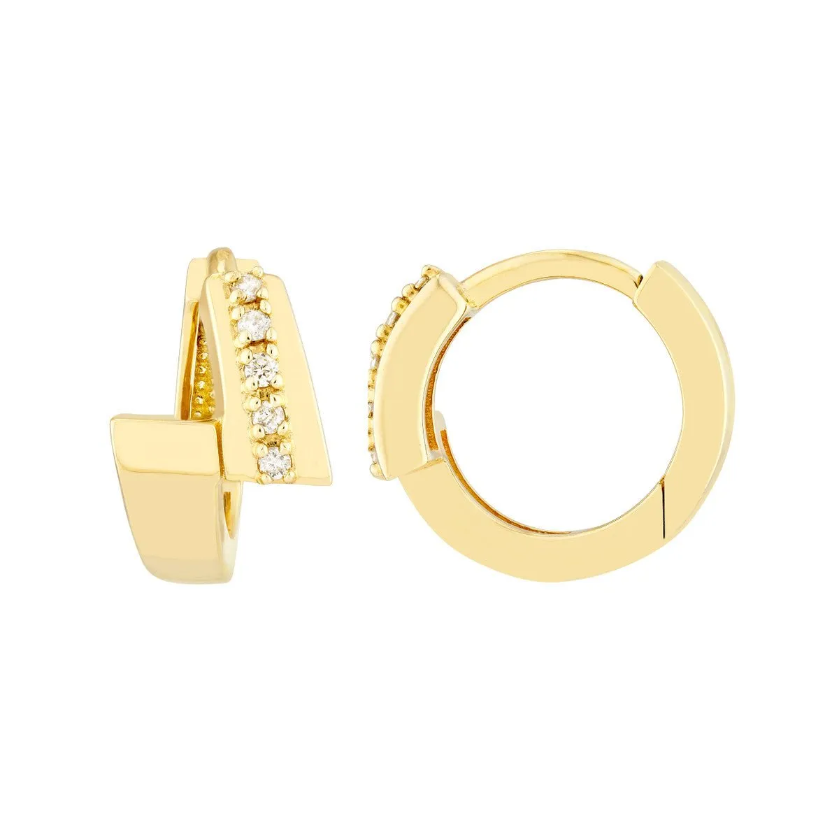 14K Yellow Gold Double Bar Ascending Diamond Hoop Earrings