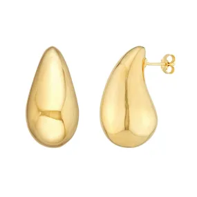 14K Yellow Gold Extra Large Puff Teardrop Dome Earrings