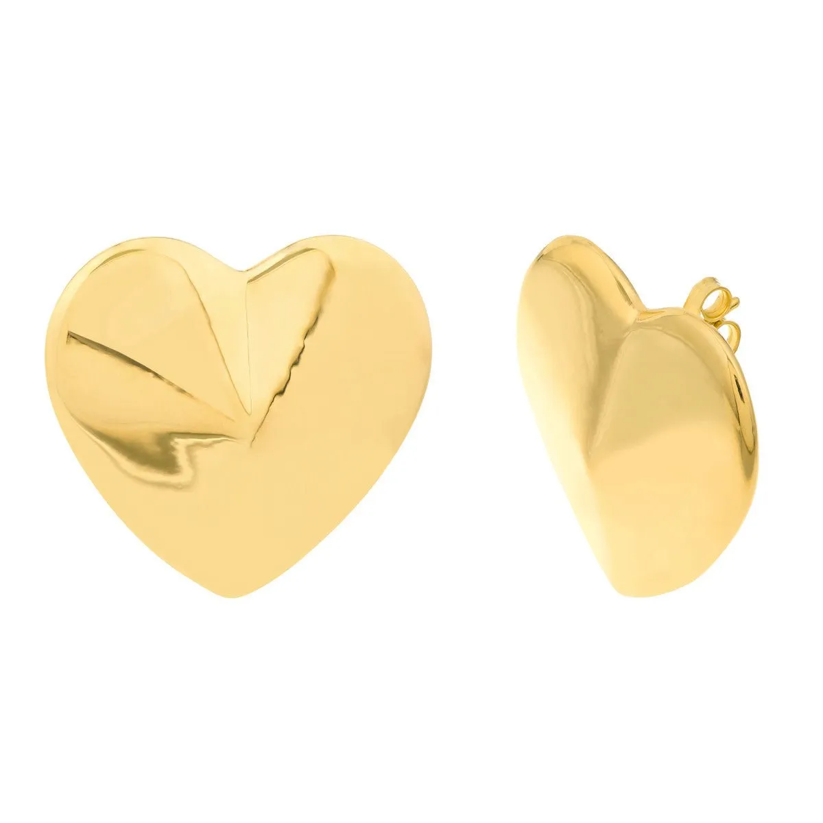 14K Yellow Gold Extra Large Puffy Heart Earrings