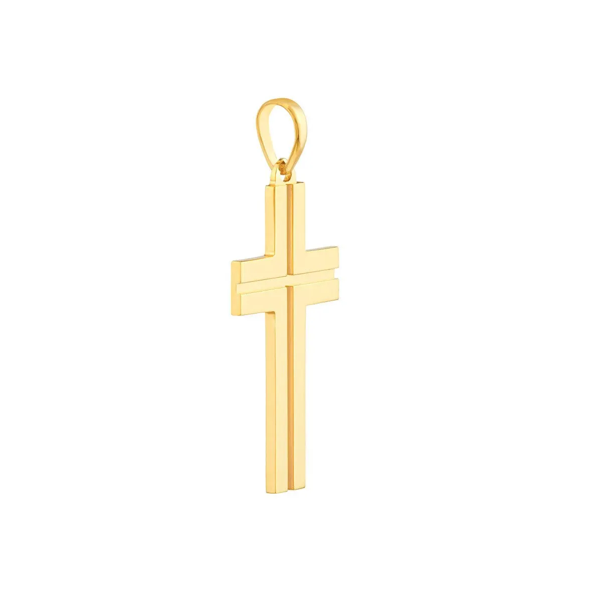 14K Yellow Gold Fancy Polished Grooved Cross