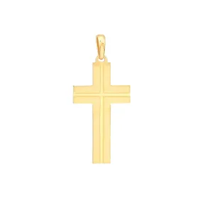 14K Yellow Gold Fancy Polished Grooved Cross