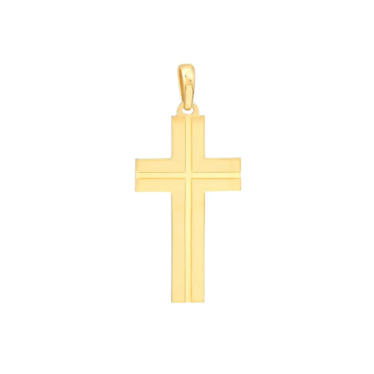 14K Yellow Gold Fancy Polished Grooved Cross