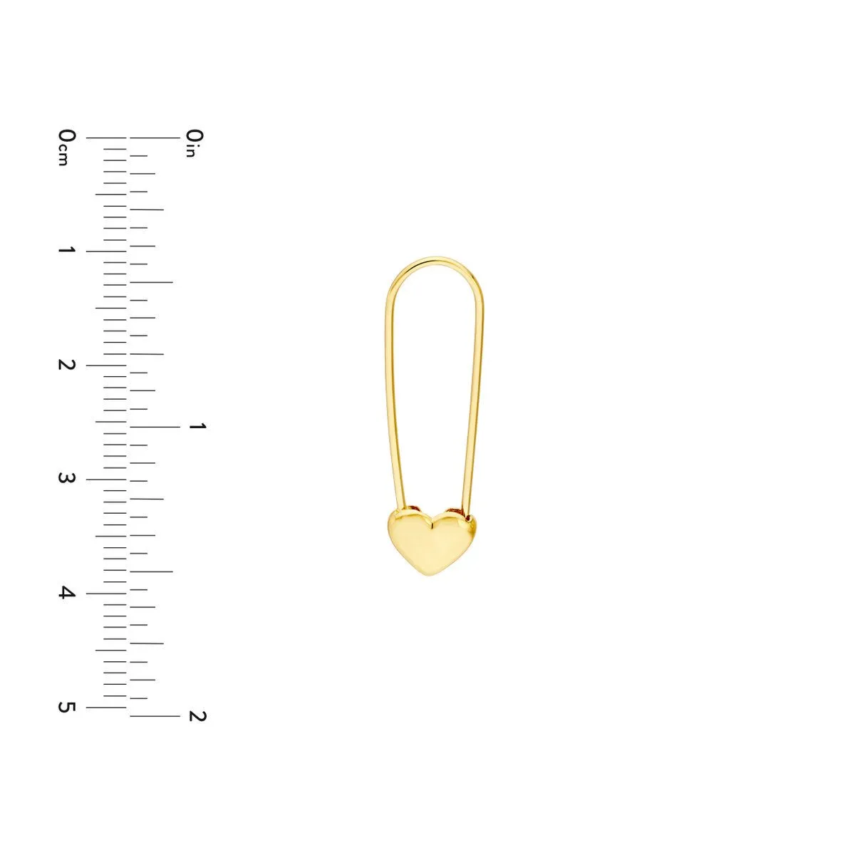 14K Yellow Gold Heart Safety Pin Hoop Earrings