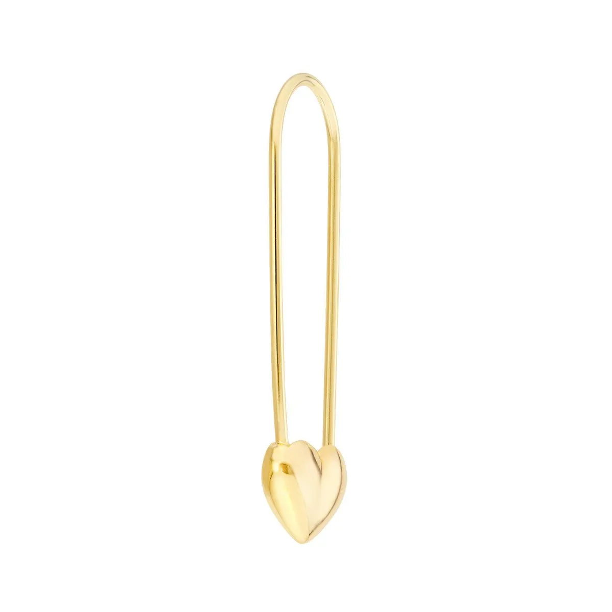 14K Yellow Gold Heart Safety Pin Hoop Earrings