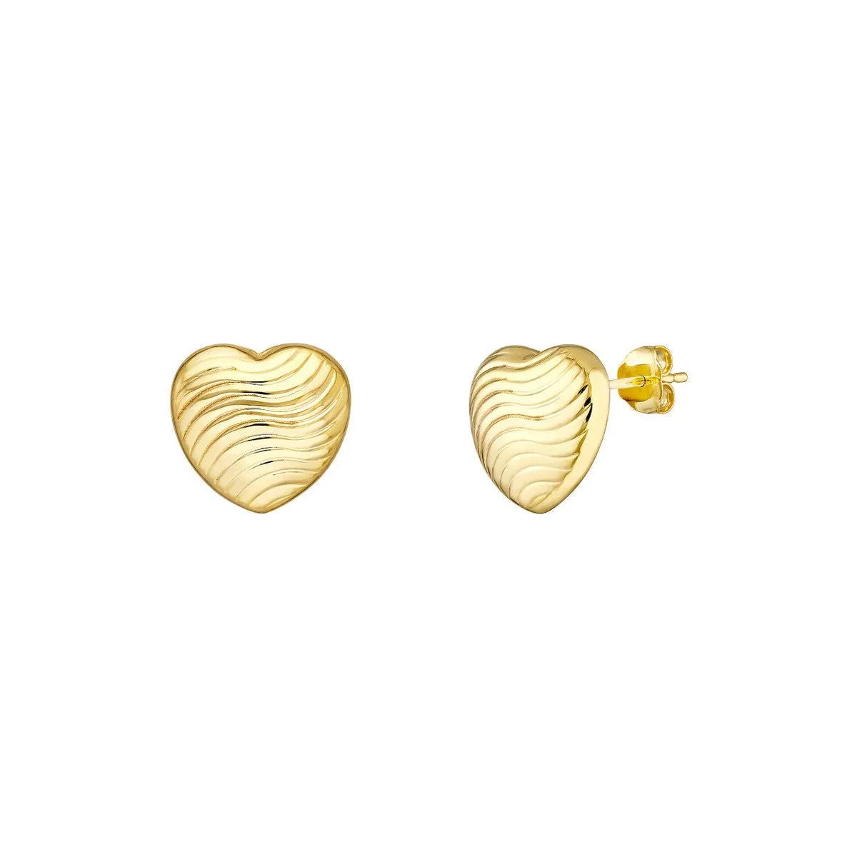 14K Yellow Gold Heart Wave Pattern Stud Earrings