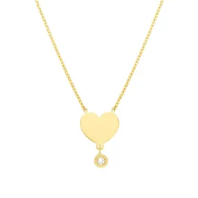 14K Yellow Gold Heart with Diamond Drop Adjustable Necklace