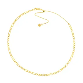 14K Yellow Gold Hollow Figaro Chain Adjustable Choker