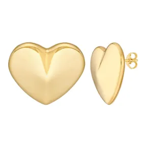 14K Yellow Gold Large Puffy Heart Earrings