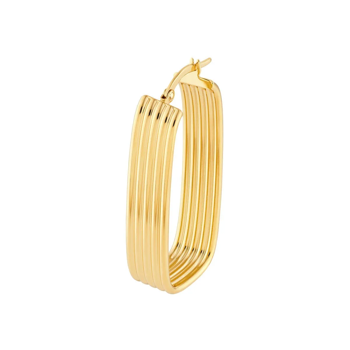 14K Yellow Gold Long Ribbed Hoops