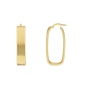 14K Yellow Gold Long Ribbed Hoops