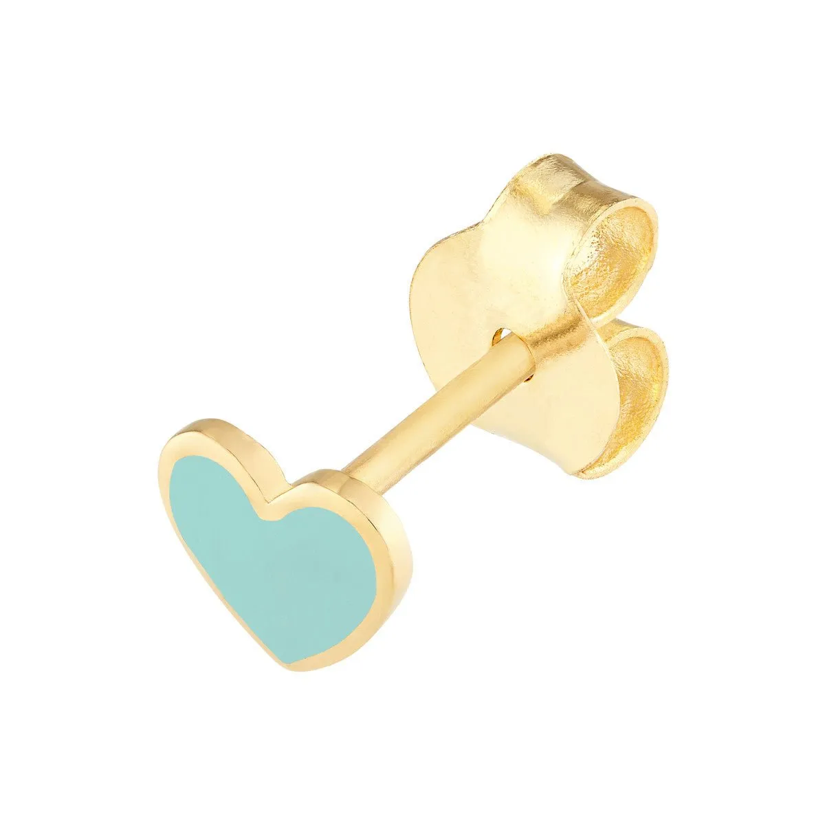 14K Yellow Gold Lt.Turquoise Enamel Heart Stud Earrings