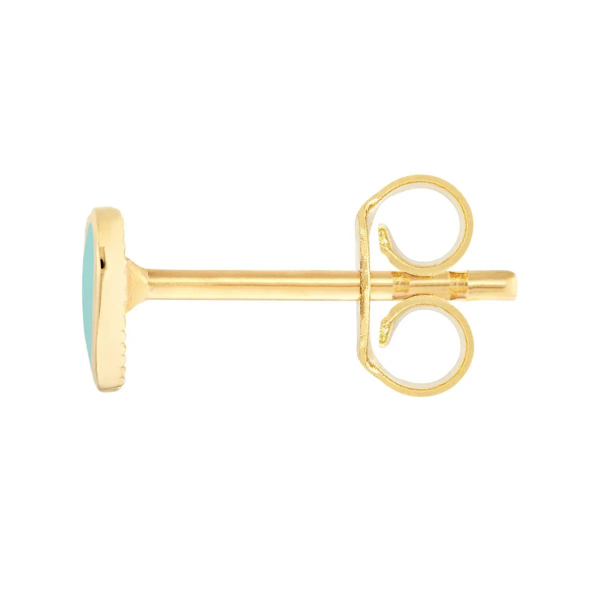 14K Yellow Gold Lt.Turquoise Enamel Heart Stud Earrings