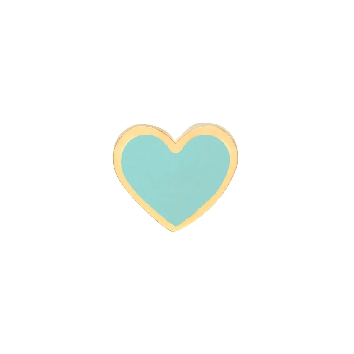 14K Yellow Gold Lt.Turquoise Enamel Heart Stud Earrings