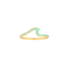 14K Yellow Gold Lt.Turquoise Enamel Wave Ring