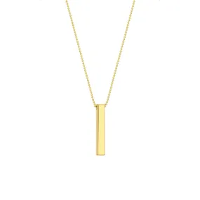 14K Yellow Gold Men's Engravable 3D Bar Necklace