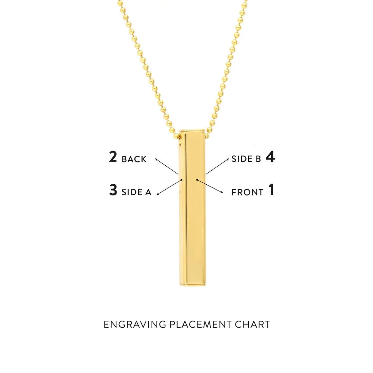 14K Yellow Gold Men's Engravable 3D Bar Necklace