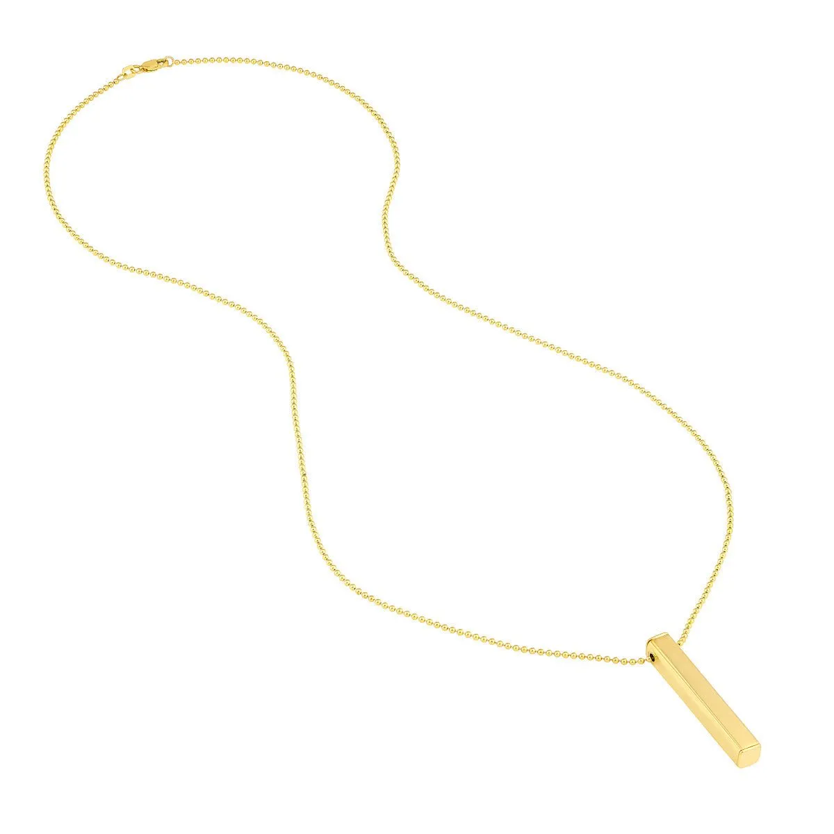 14K Yellow Gold Men's Engravable 3D Bar Necklace