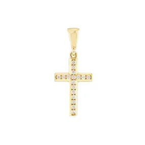 14K Yellow Gold Mini Diamond Cross Pendant