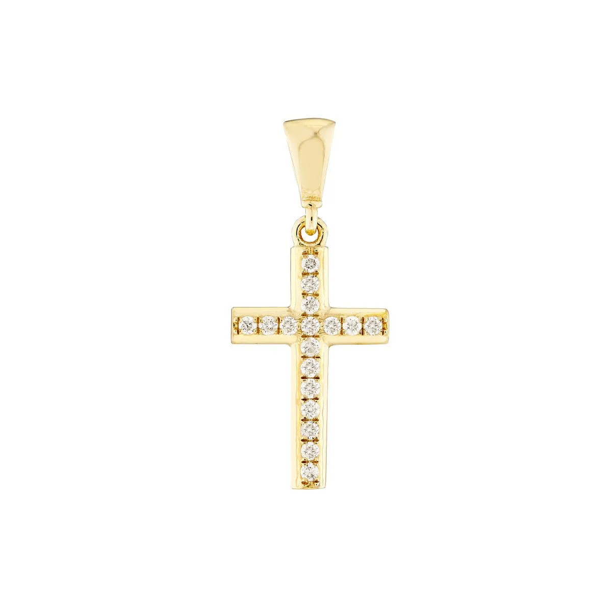 14K Yellow Gold Mini Diamond Cross Pendant