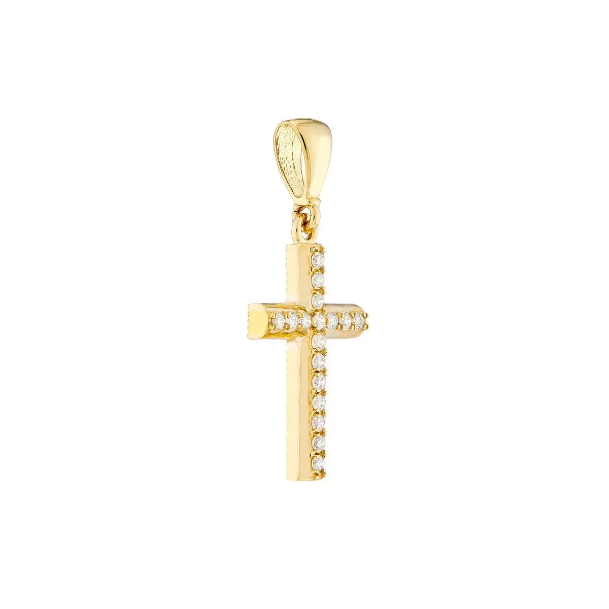 14K Yellow Gold Mini Diamond Cross Pendant