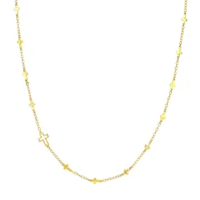 14K Yellow Gold Mix Hammered Crosses Station Necklace