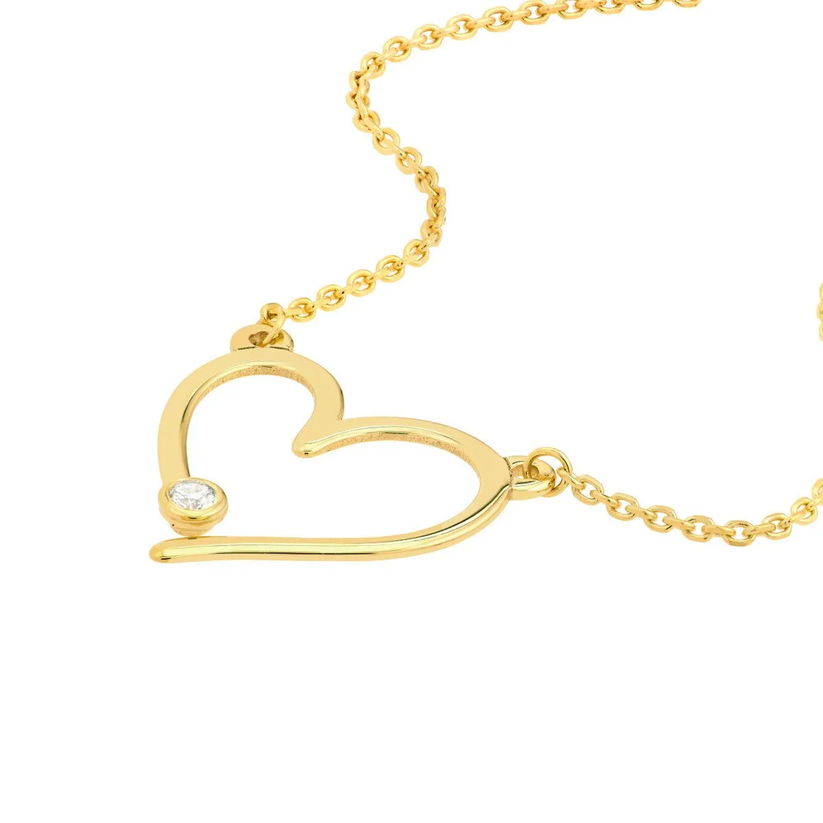 14K Yellow Gold Open Heart with Diamond Adjustable Necklace