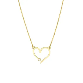 14K Yellow Gold Open Heart with Diamond Adjustable Necklace