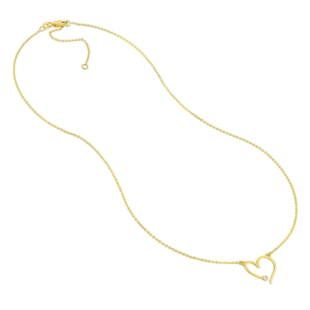 14K Yellow Gold Open Heart with Diamond Adjustable Necklace