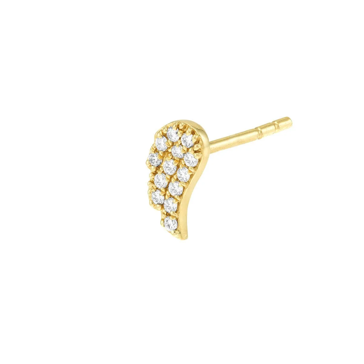 14K Yellow Gold Pave Diamond Angel Wings Stud Earrings