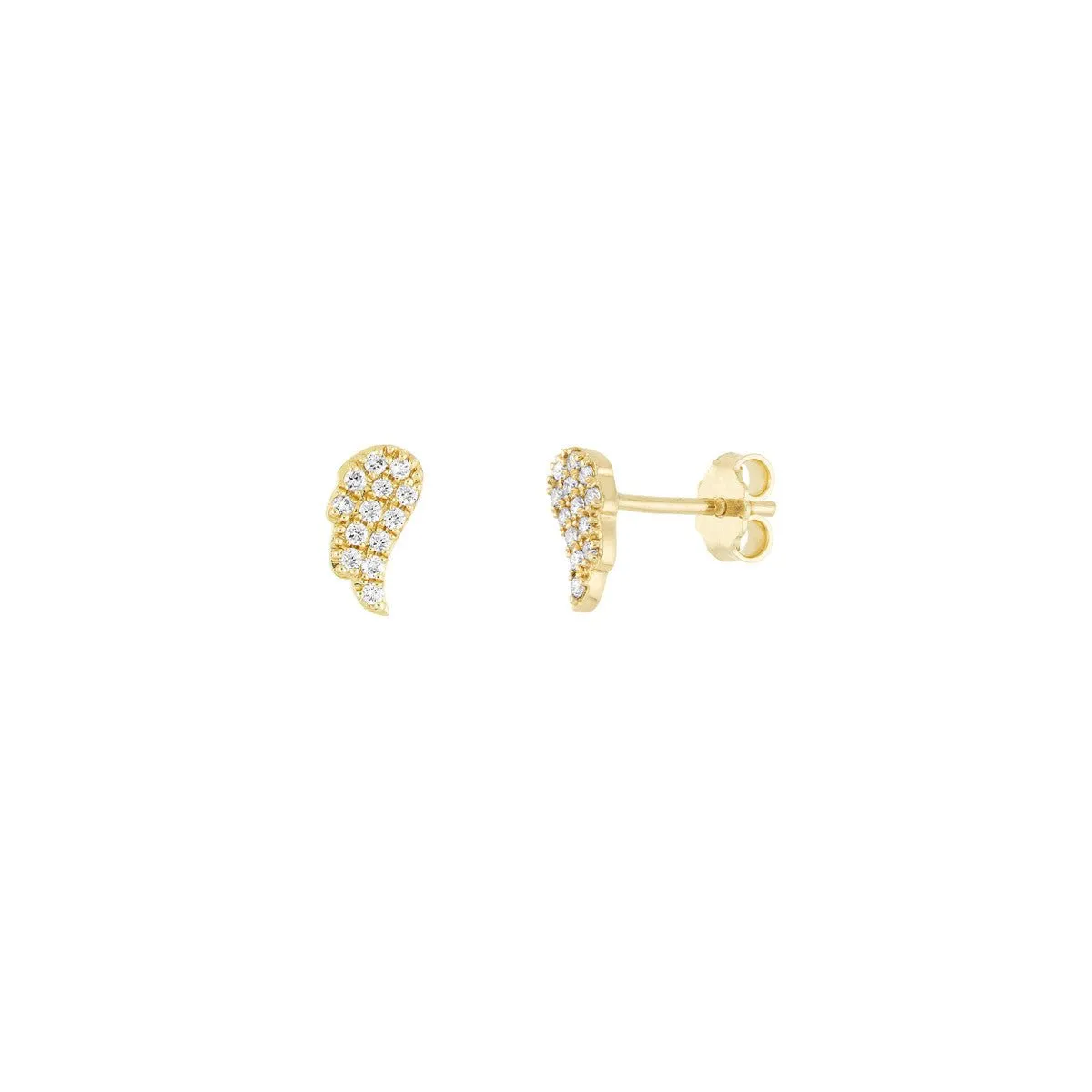 14K Yellow Gold Pave Diamond Angel Wings Stud Earrings