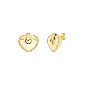 14K Yellow Gold Puff Heart Door Knocker Dangle Earrings