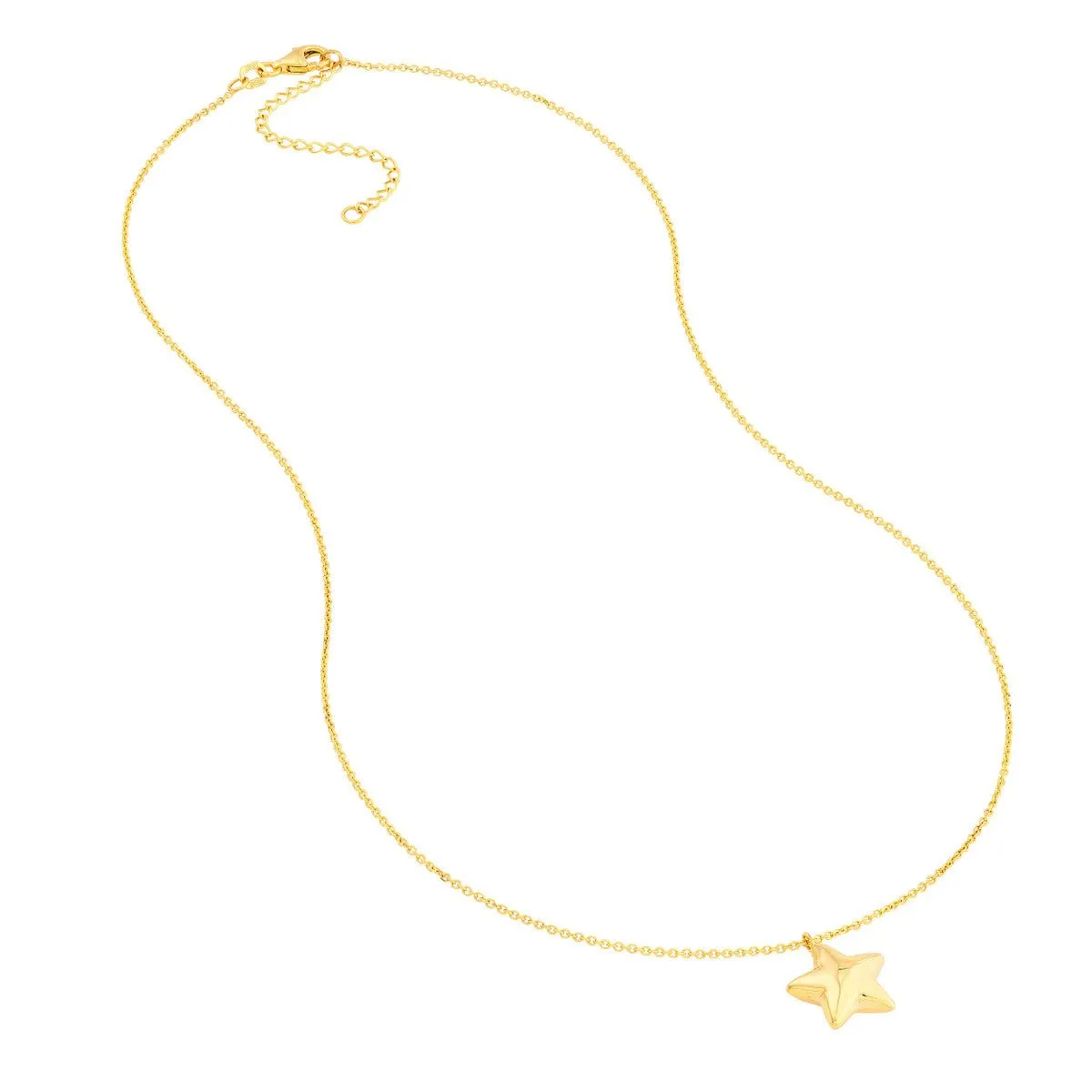 14K Yellow Gold Puff Star Necklace with Lobster