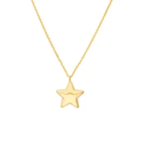 14K Yellow Gold Puff Star Necklace with Lobster