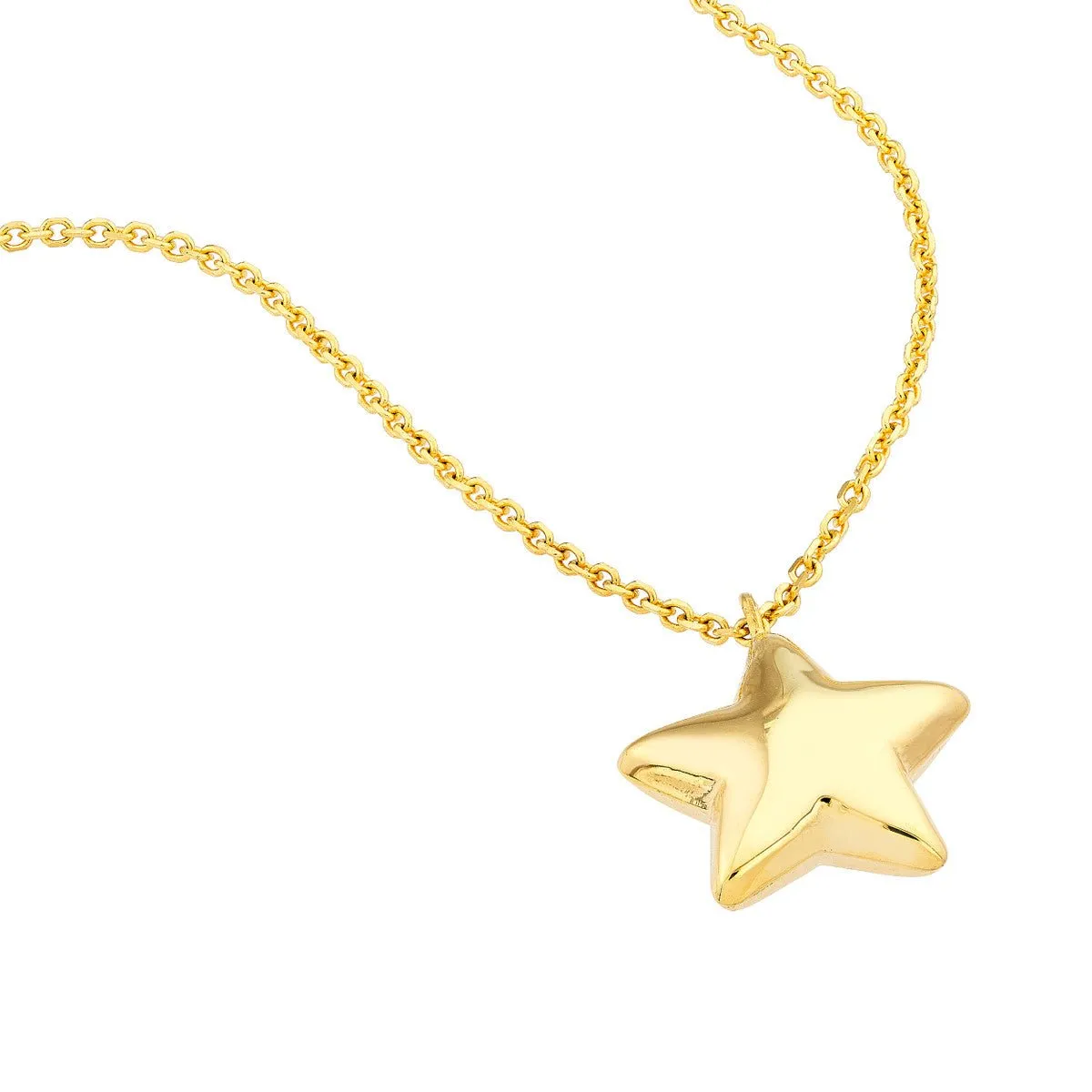 14K Yellow Gold Puff Star Necklace with Lobster