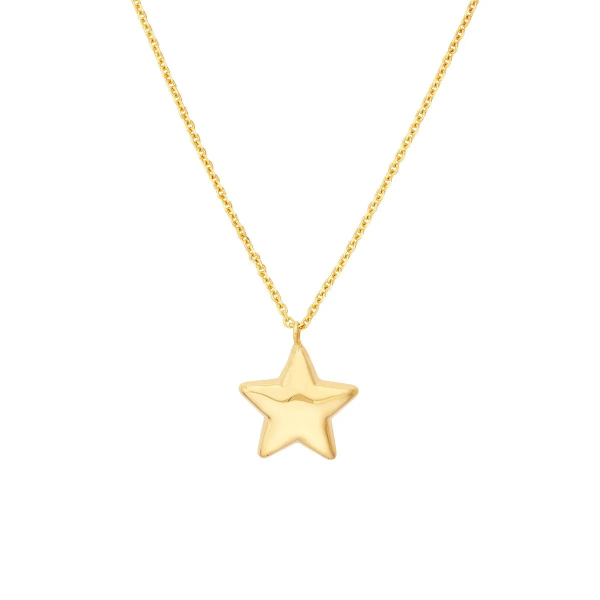 14K Yellow Gold Puff Star Necklace with Lobster