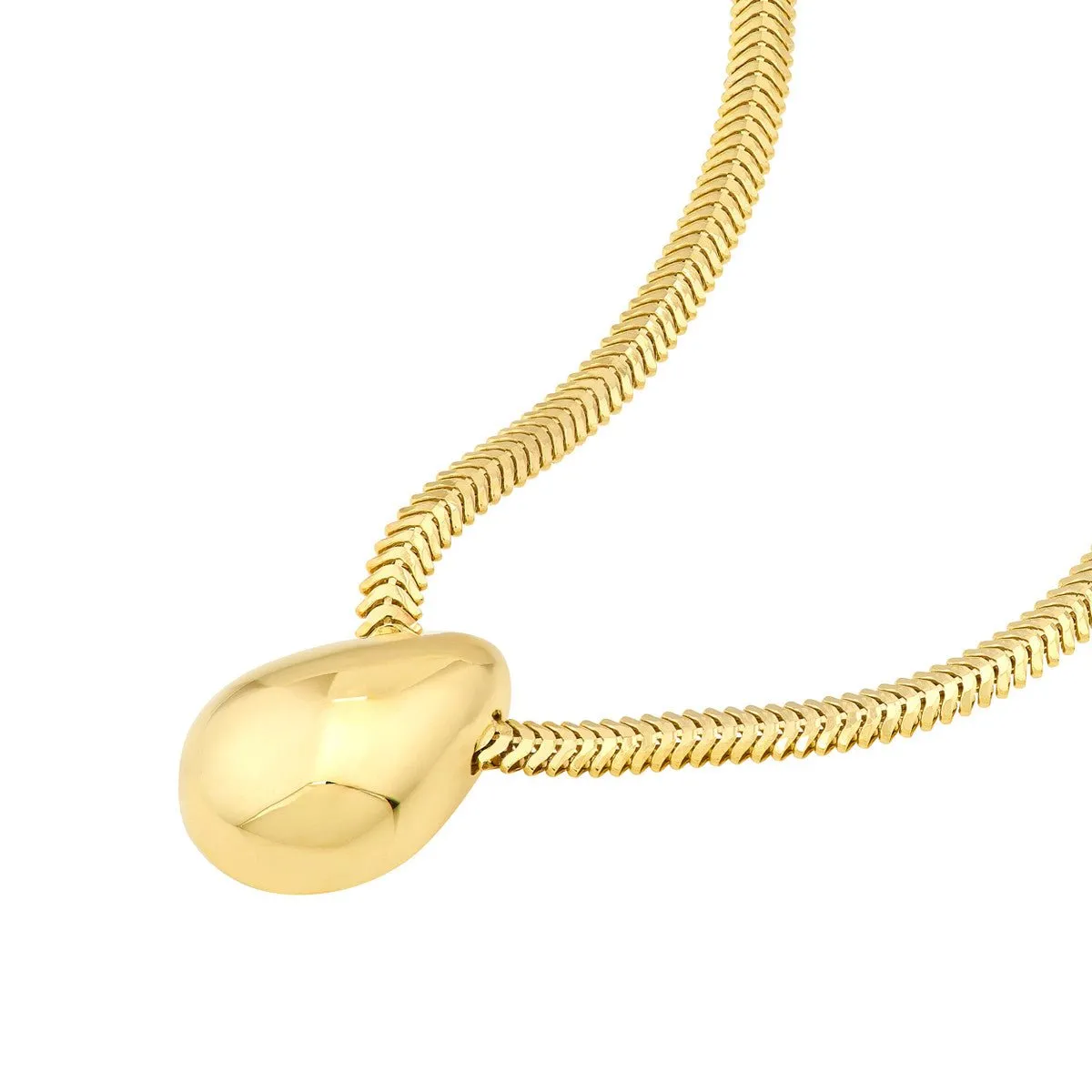 14K Yellow Gold Puff Teardrop Snake Necklace