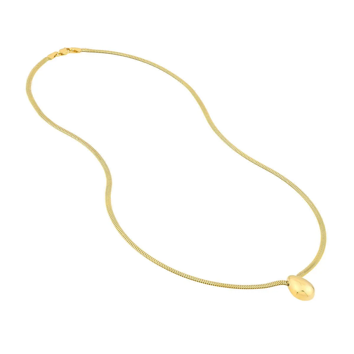 14K Yellow Gold Puff Teardrop Snake Necklace