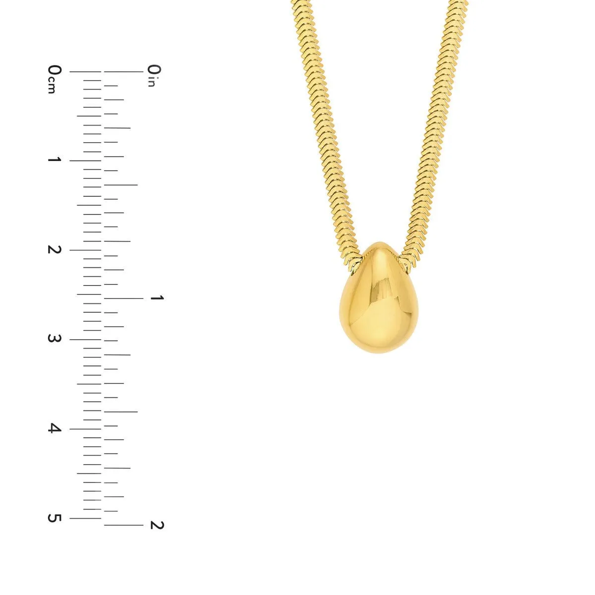 14K Yellow Gold Puff Teardrop Snake Necklace