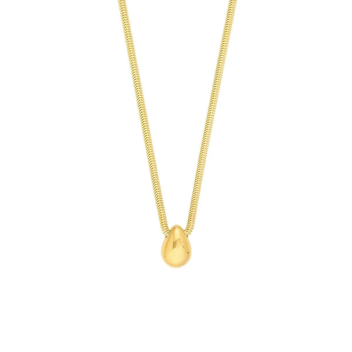 14K Yellow Gold Puff Teardrop Snake Necklace