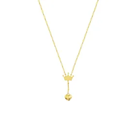 14K Yellow Gold Puffed Crown & Heart Drop Baby Necklace