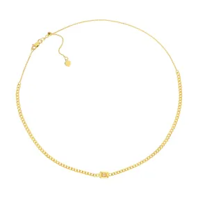 14K Yellow Gold Raised Diamond Open Curb Chain Choker