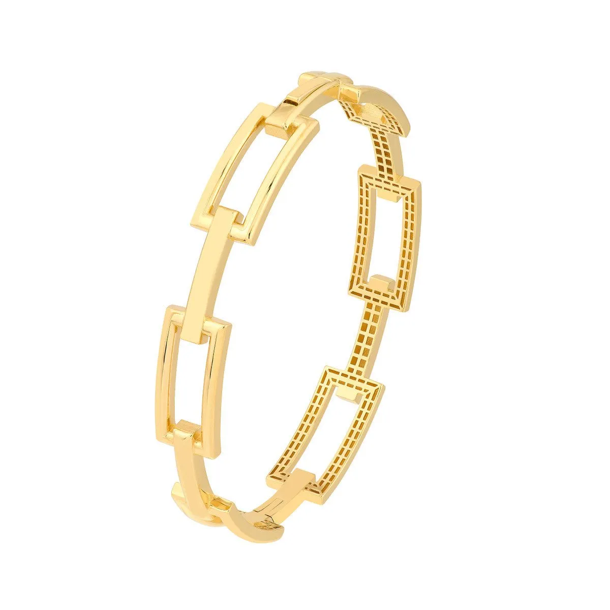 14K Yellow Gold Rectangular Polished Link Bangle Bracelet