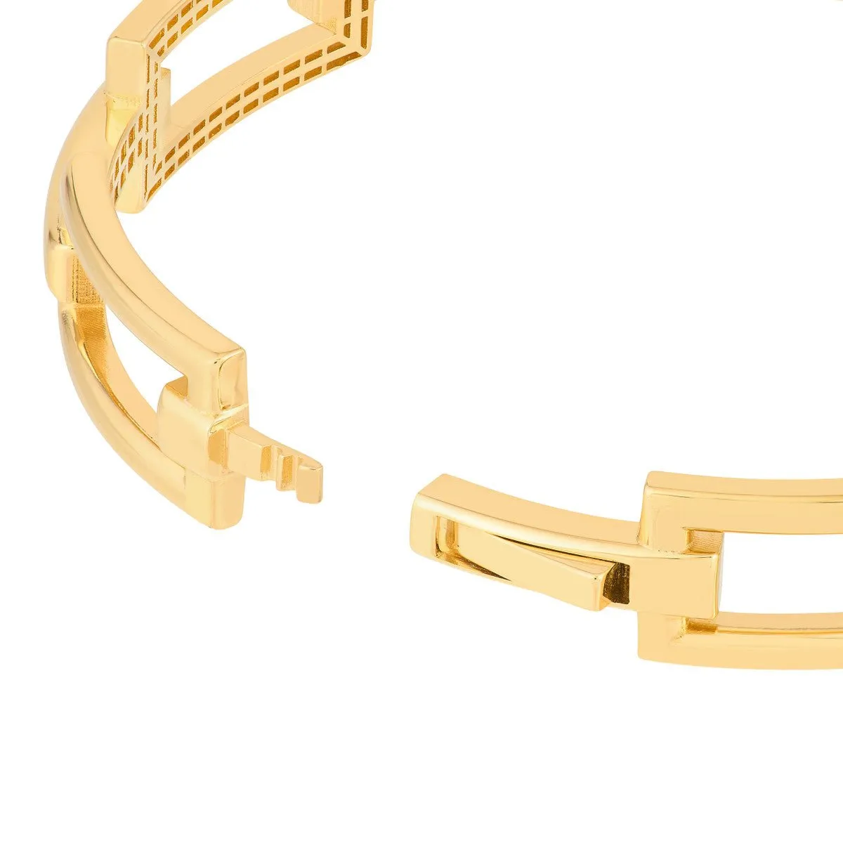 14K Yellow Gold Rectangular Polished Link Bangle Bracelet