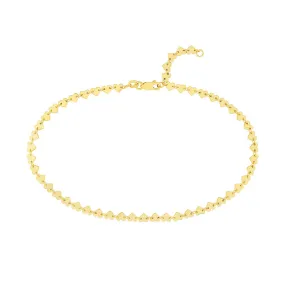 14K Yellow Gold Side by Side Heart Station Anklet