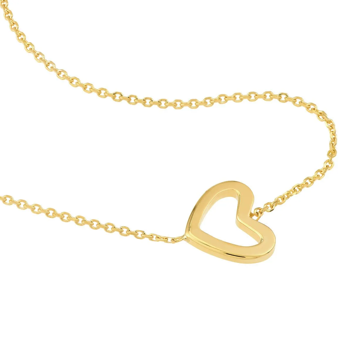 14K Yellow Gold Sideways Mini Heart Adjustable Necklace