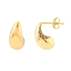 14K Yellow Gold Small Teardrop Dome Earrings