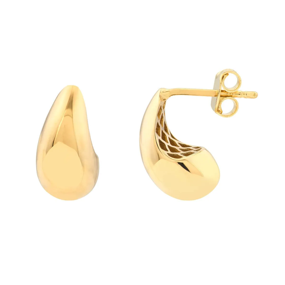 14K Yellow Gold Small Teardrop Dome Earrings